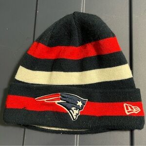 NFL New England Patriots beanie in blue, red, and white colors.